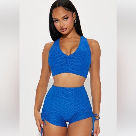 The Best Assets V Neck Sports Bra & Scrunch Butt Active Short Royal NWOT - Picture 3 of 7